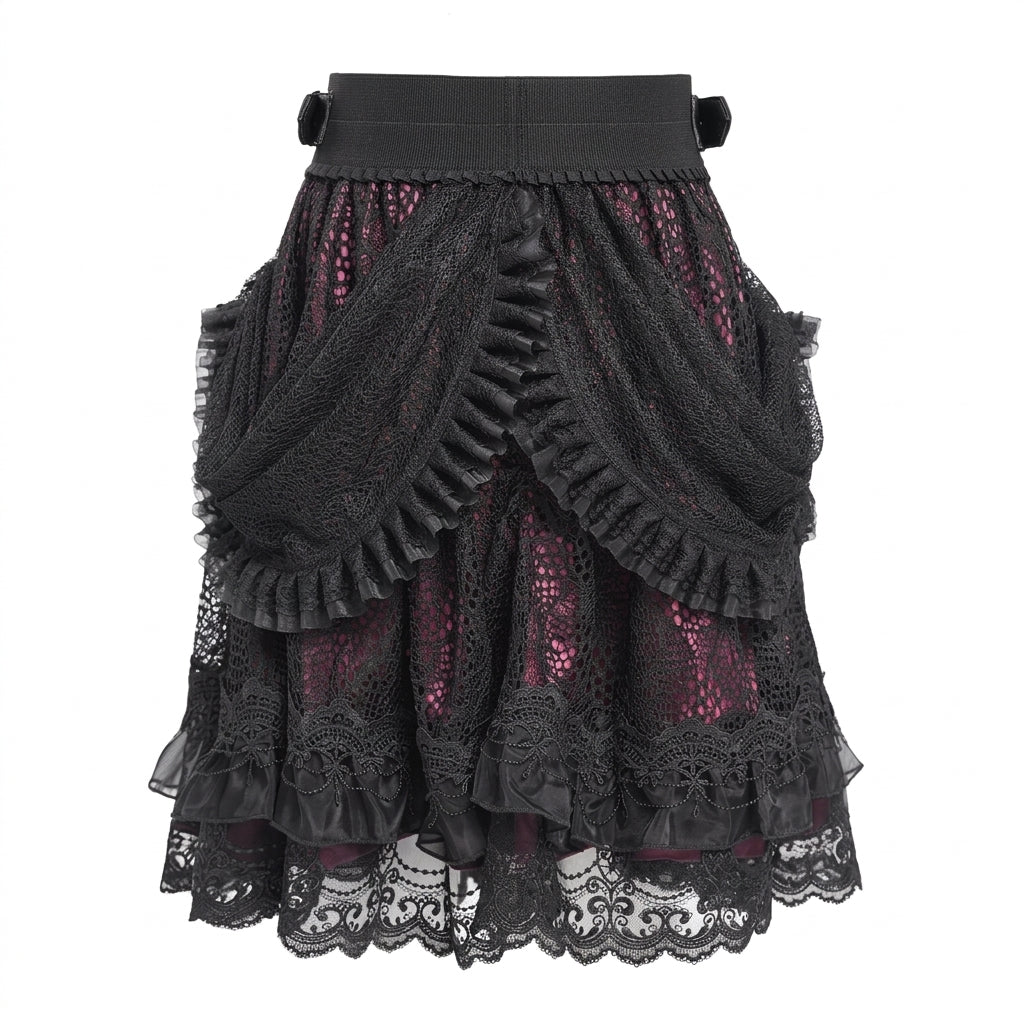 The Vesper-Gorge Tiered Skirt - Obsidian Crimson