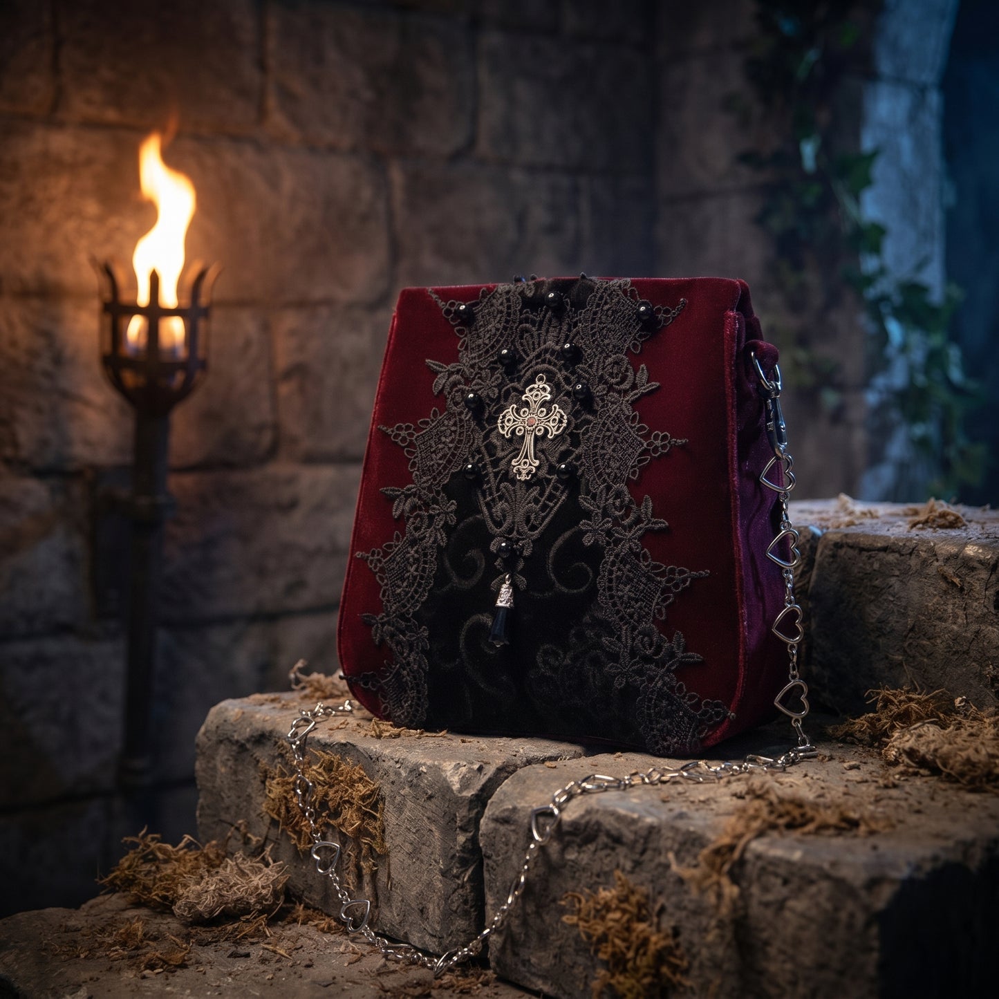 The Reliquary Heart-Link Satchel - Sanguine-Wine