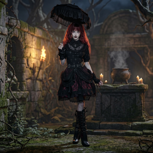 The Vesper-Gorge Tiered Skirt - Obsidian Crimson