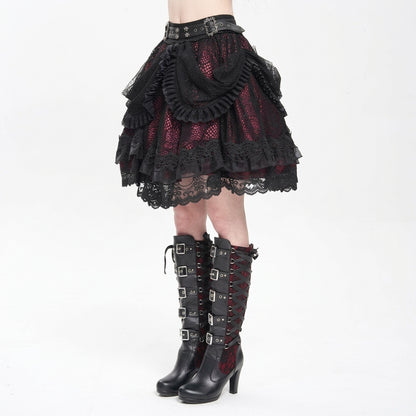 The Vesper-Gorge Tiered Skirt - Obsidian Crimson