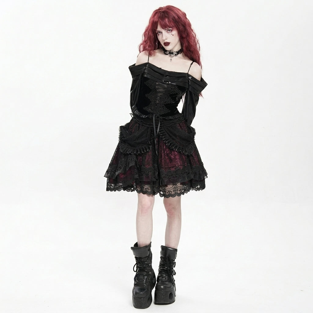The Vesper-Gorge Tiered Skirt - Obsidian Crimson
