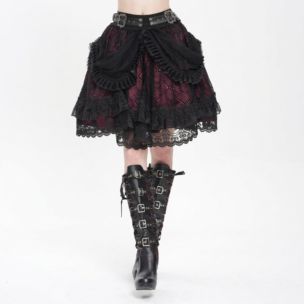The Vesper-Gorge Tiered Skirt - Obsidian Crimson