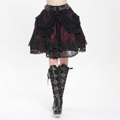 The Vesper-Gorge Tiered Skirt - Obsidian Crimson