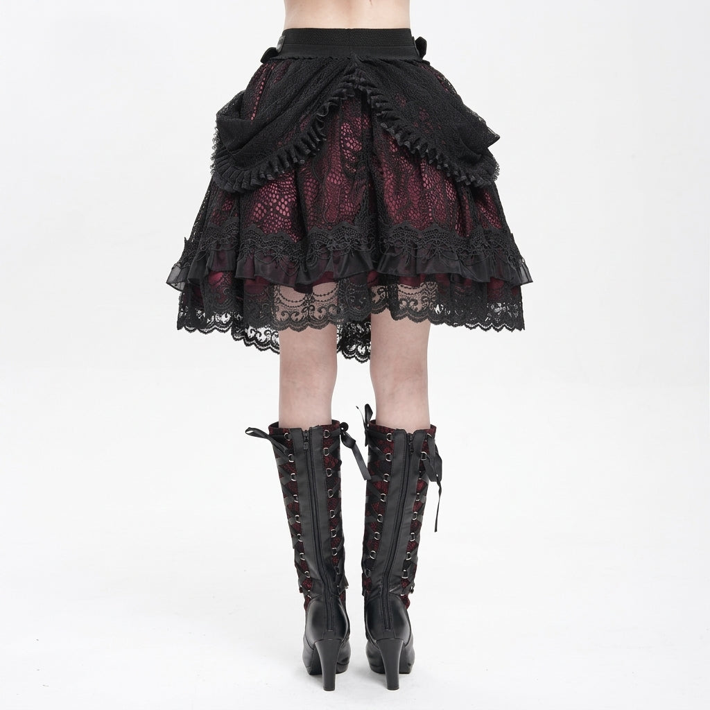 The Vesper-Gorge Tiered Skirt - Obsidian Crimson