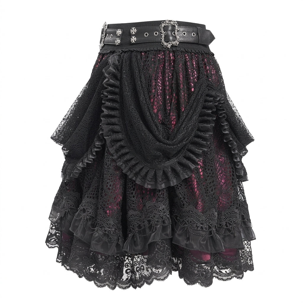 The Vesper-Gorge Tiered Skirt - Obsidian Crimson