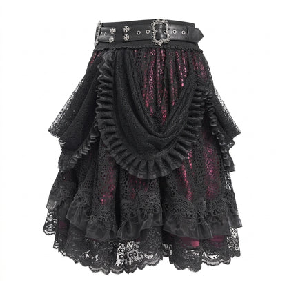 The Vesper-Gorge Tiered Skirt - Obsidian Crimson