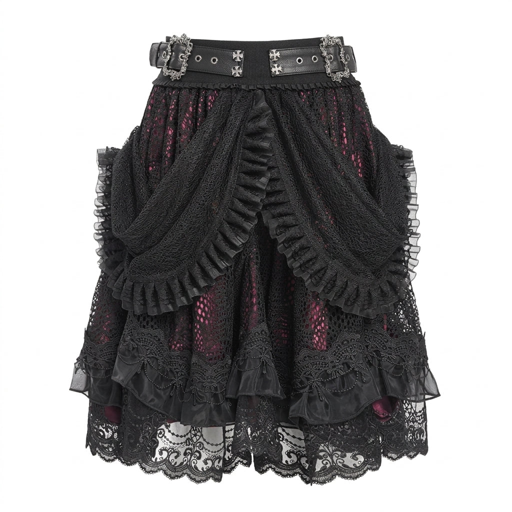 The Vesper-Gorge Tiered Skirt - Obsidian Crimson