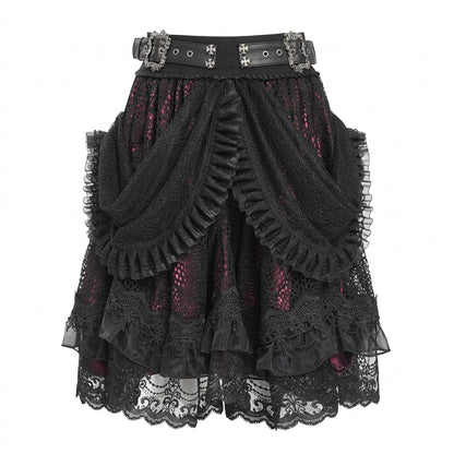 The Vesper-Gorge Tiered Skirt - Obsidian Crimson